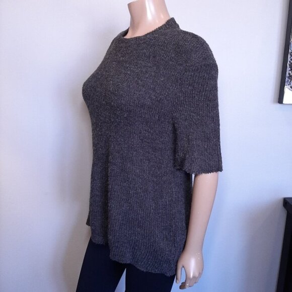 3/$20 Zara Oversized Ribbed Knit Short Sleeve Sweater Grey Raw Hem Drop Shoulder - Picture 3 of 11